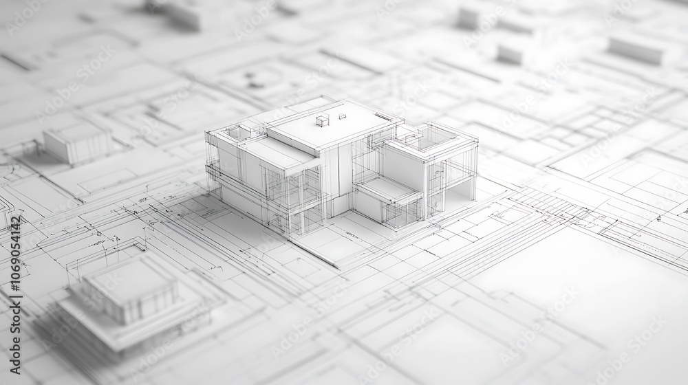 Poster abstract architecture background blueprint house plan and wire frame model of building