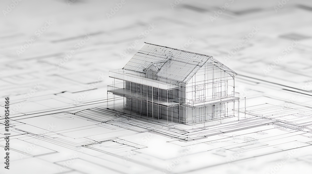 Leinwandbilder abstract architecture background blueprint house plan and wire frame model of building