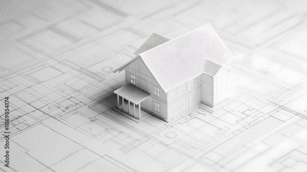 Poster abstract architecture background blueprint house plan and wire frame model of building