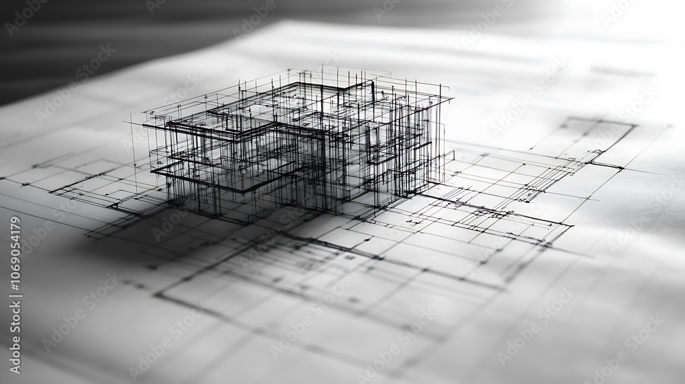 Leinwandbilder abstract architecture background blueprint house plan and wire frame model of building