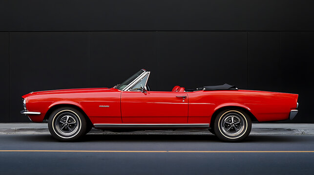 lateral view of a red convertible car