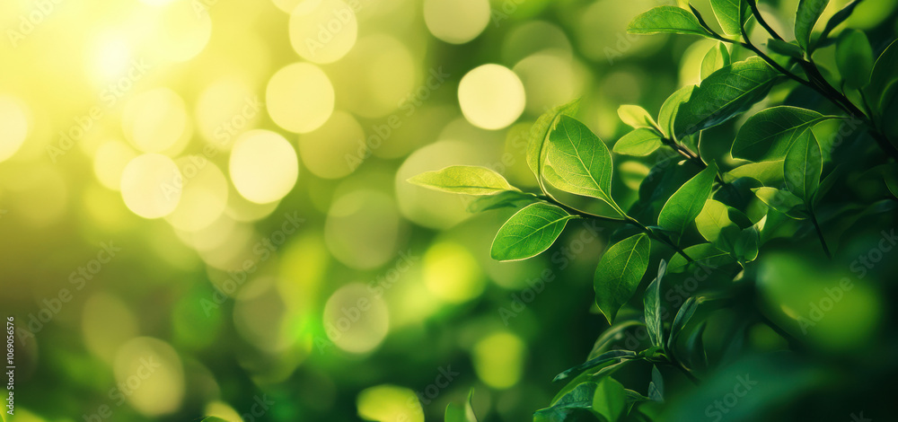 Aufkleber sunlight filtering through green leaves creating stunning bokeh effect in nature