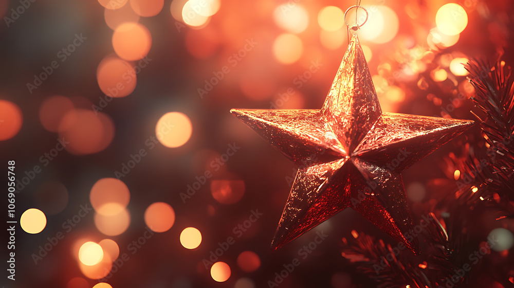 Poster star with lens flare and bokeh effect made in 3d software