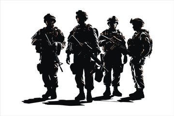 Military Force Soldier With Weapons Silhouette Bundle Set on a White Background