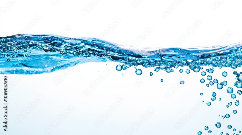 Aufkleber blue water surface creating bubbles on white background