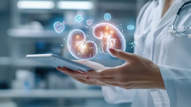 Hands Holding Tablet with Holographic Display