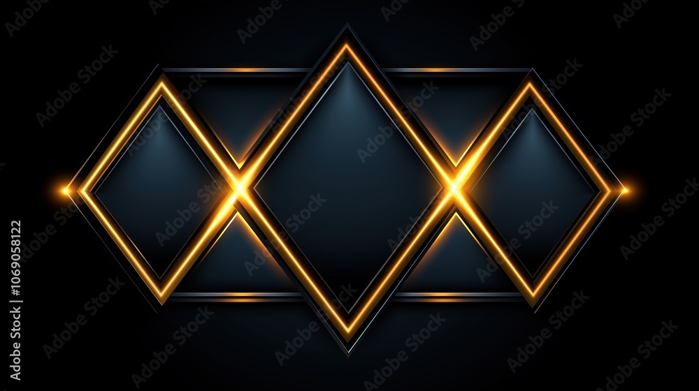 Poster black and yellow design with three squares and a triangle. the squares are lit up and the triangle i