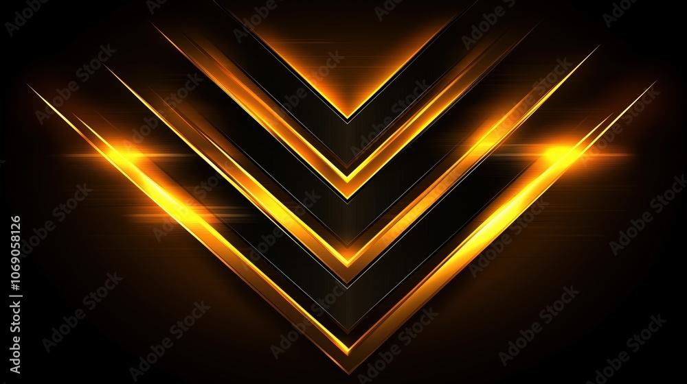 Poster black and yellow design with three lines that are angled towards each other. the design is abstract 