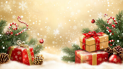 Beautifully Wrapped Christmas Gift Box.Festive Christmas Gift Boxes Background with Holiday Sparkle.