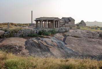 Temples on the gentle slopes of Hemakutta Hill. Hampi, India