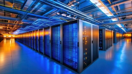 Obraz premium High-Tech Server Room with Rows of Equipment