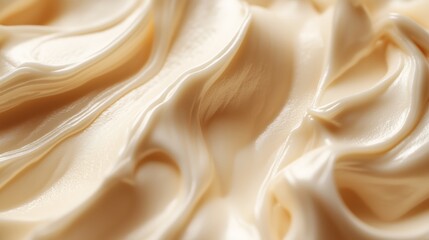 Obraz premium Creamy texture of freshly whipped cream displayed in close-up, showcasing smooth swirls and delicate peaks that evoke culinary delight