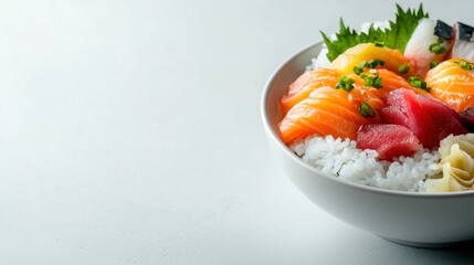 Sushi bowl with assorted fish and rice