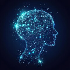 Obraz premium Abstract human head profile showing digital technology, artificial intelligence or computer engineering