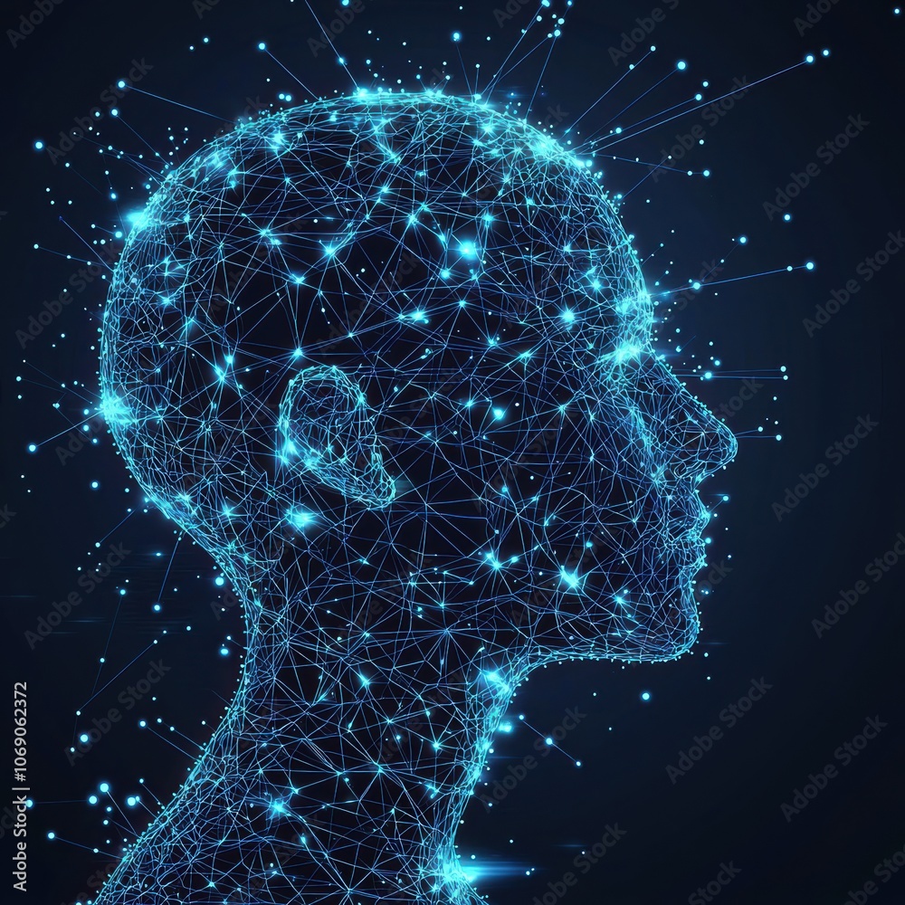 Poster Abstract human head profile showing artificial intelligence and neural network