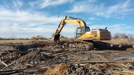 Obraz premium Heavy Excavator at Construction Site