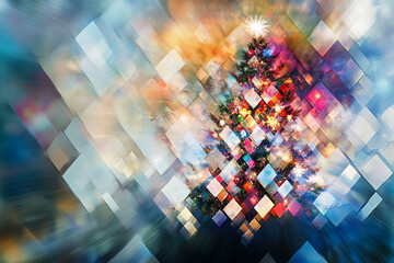 Fototapeta premium An abstract digital background featuring a Christmas tree, blending festive holiday elements with a modern, artistic design.