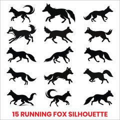 Running Fox Silhouette Bundle Set on a White Background