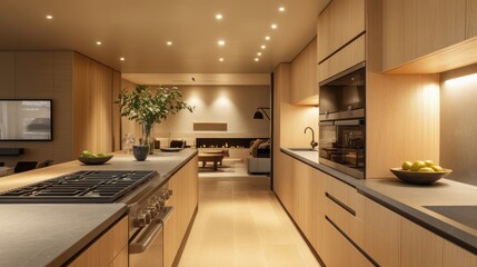 Modern Kitchen with Wooden Cabinets and Gas Stove