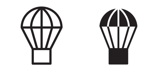 Parachute vector icon set black filled and outlined style.