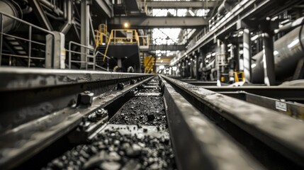 Industrial Rail Tracks Inside a Factory