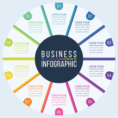 Circle business Infographic design 10 steps, objects, elements or options infographic business circle template