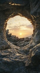Fototapeta premium Artistic View Through Rock Hole at Sunset