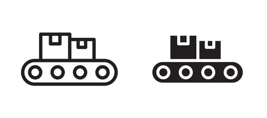 Conveyor belt vector icon set black filled and outlined style.