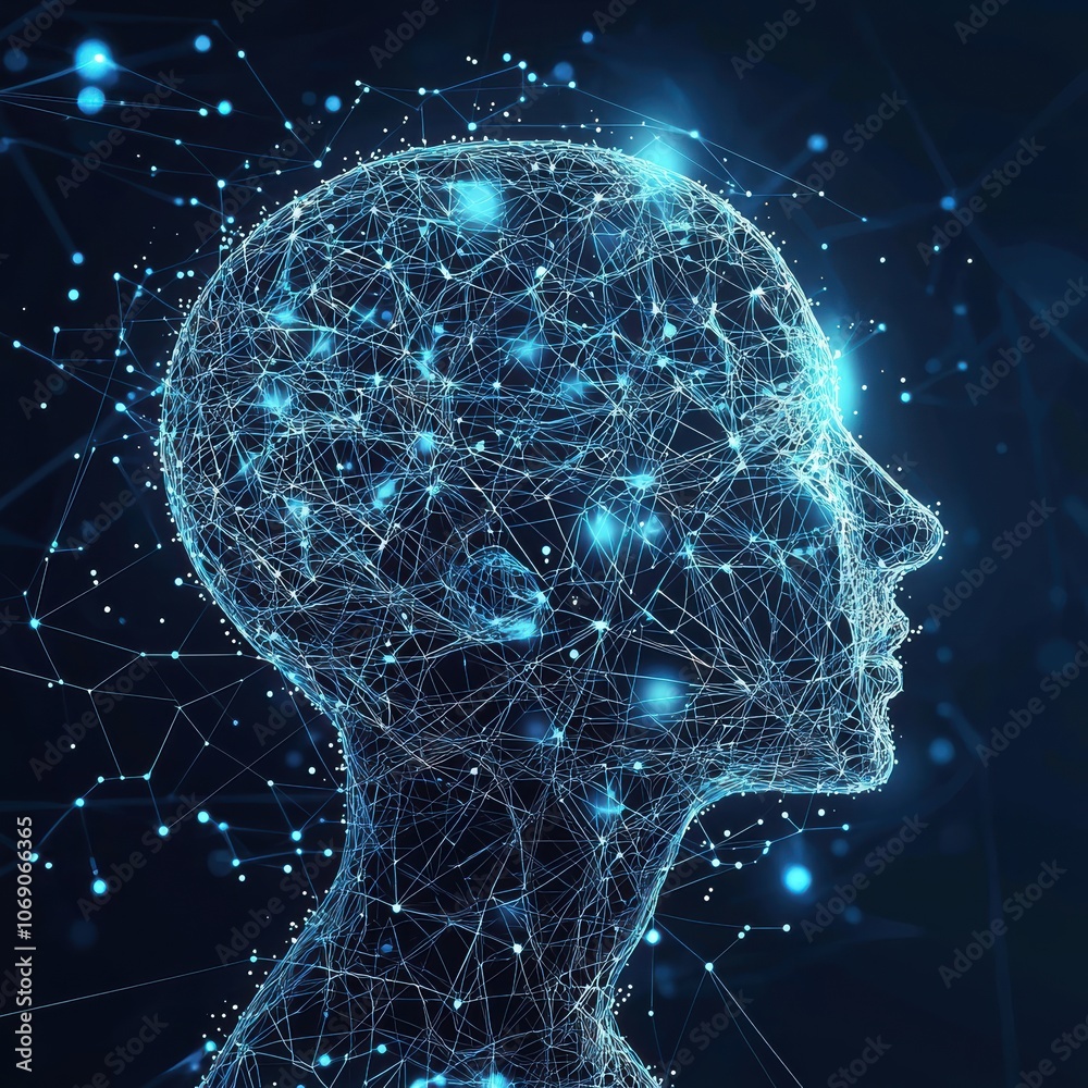 Aufkleber digital human head profile showing interconnected neural connections