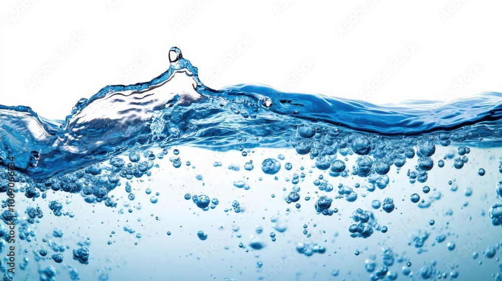 Aufkleber clean water wave splashing with bubbles on white background