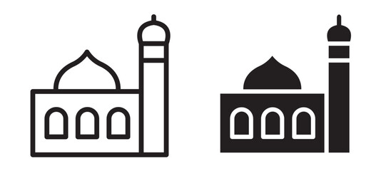 Mosque vector icon set black filled and outlined style.