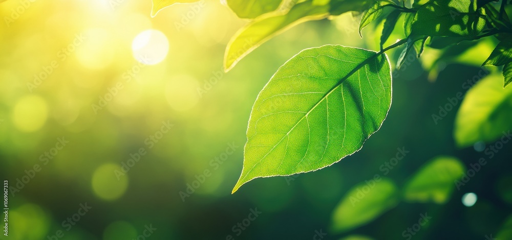 Aufkleber sunlight shining through green leaves creating bokeh effect and highlighting nature's beauty