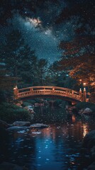 Obraz premium Tranquil Bridge Over a Stream at Night