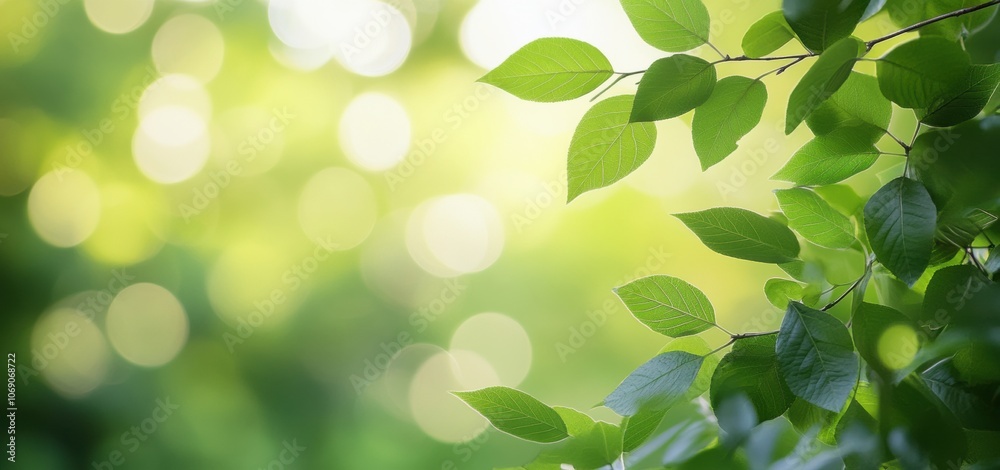 Aufkleber Sunlight shining through green leaves creating bokeh effect background