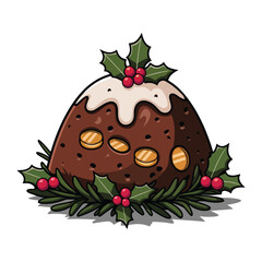  Christmas cake vector, cake holly berry fruit vector