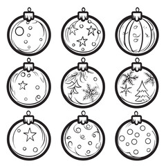 Christmas Gifts and Ornaments Coloring Page - Minimalist Black Outline for Kids, Fun Winter Activity