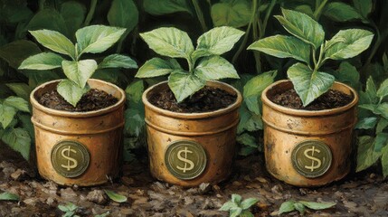 Fototapeta premium Managing Growth with Dollar Sign Plant Pots