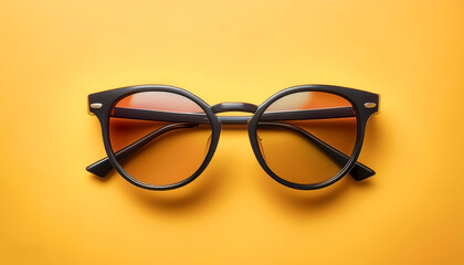 Sunglasses with minimalist design, isolated on a yellow pastel