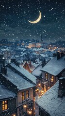 Fototapeta premium Magical Winter Night with Snow-Covered Rooftops