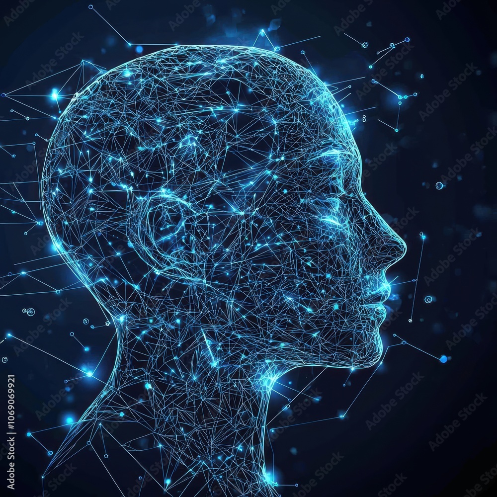 Aufkleber digital human head emerging from network connections, symbolizing artificial intelligence