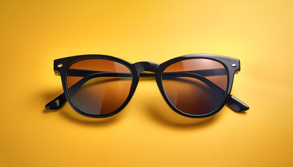 Sunglasses with minimalist design, isolated on a yellow pastel