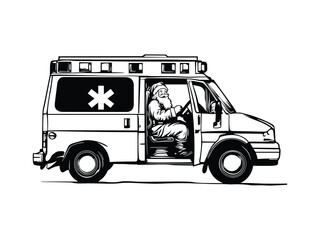 Santa Claus Driving Ambulance Silhouette - Fun Christmas Design