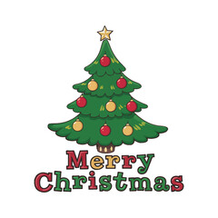 Merry Christmas tree vector art, Christmas cartoon tree vector design