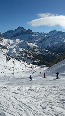 Vibrant Winter Scene in the Pyrenees with Skiers