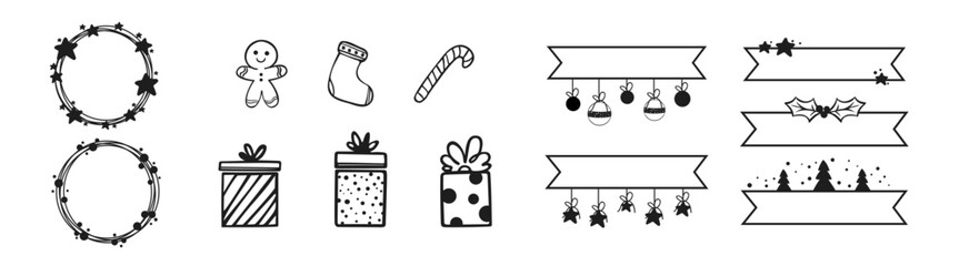 Christmas set of elements for design. Abstract patterns for decorating covers, books, postcards, winter design