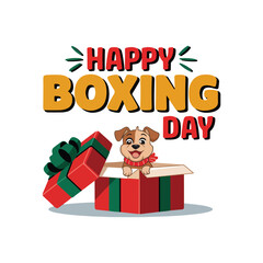 Happy boxing day vector design, gift box inside a baby 
cute dog vector boxing day t shirt design