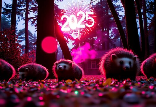 village family nearby Year forest exploring 2025 fireworks New celebrating porcupines