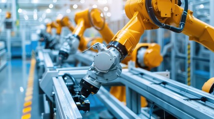 Fototapeta premium Advanced Industrial Robot Arms in Action