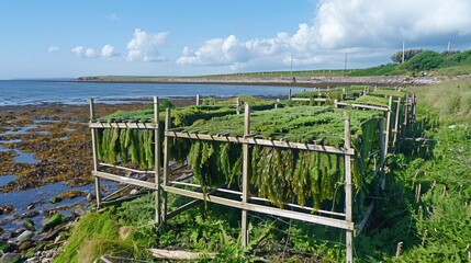 Coastal Seaweed Drying Racks by the Shore