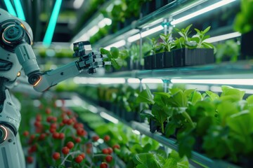 Efficient robot farmers in vertical agriculture for increased productivity.